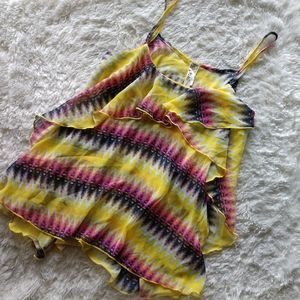 Medium Topia semi sheer silky tie dye ruffled tank